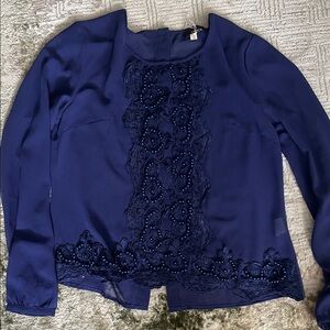 Embellished Navy Blue Beaded Lace Blouse